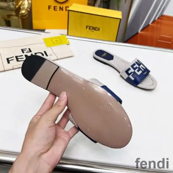 Affordable Fendi Signature Slides Women Canvas and Leather Blue