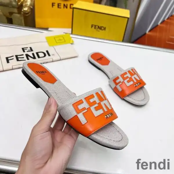 Affordable Fendi Signature Slides Women Canvas and Leather Orange