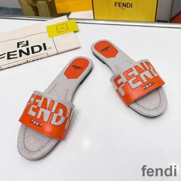 Affordable Fendi Signature Slides Women Canvas and Leather Orange