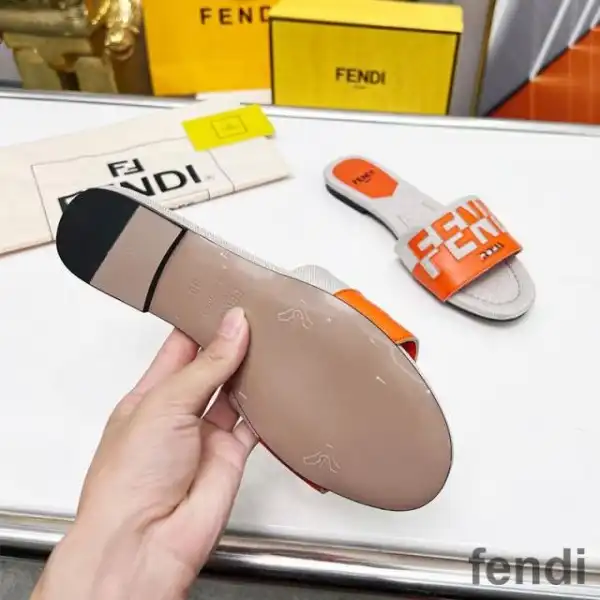 Affordable Fendi Signature Slides Women Canvas and Leather Orange