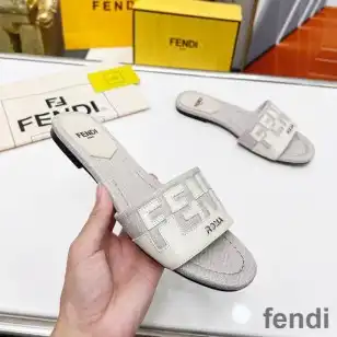 Fendi Signature Slides Women Canvas and Leather White