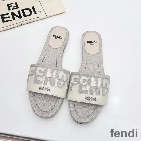 Cheap Fendi Signature Slides Women Canvas and Leather White