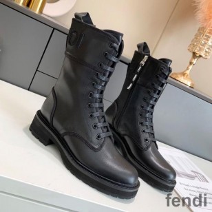 Fendi Signture Biker Boots Women Leather Black