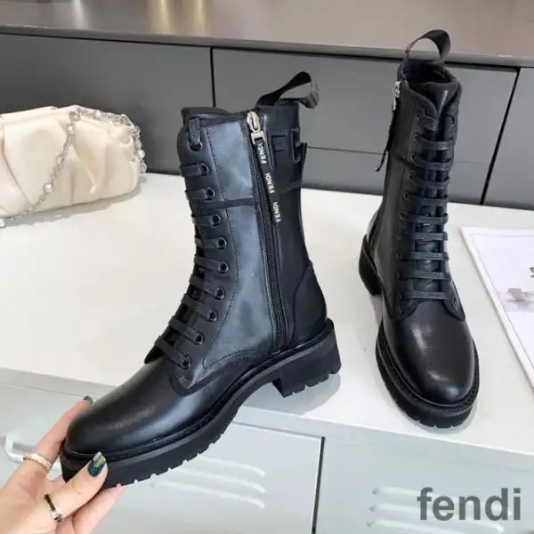 Cheap Fendi Signture Biker Boots Women Leather Black