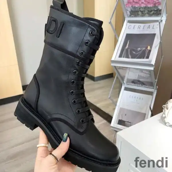 Cheap Fendi Signture Biker Boots Women Leather Black