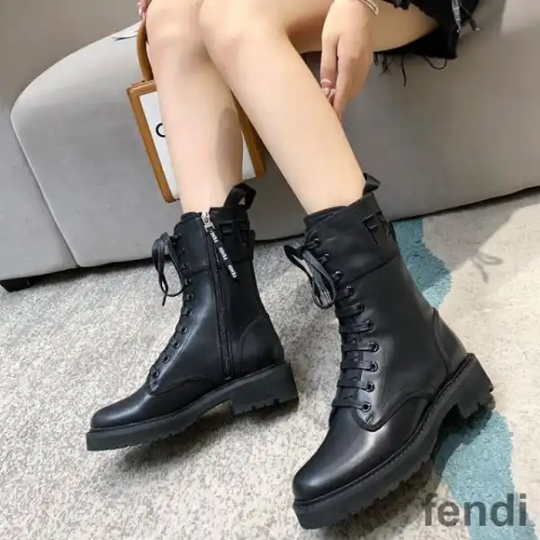 Cheap Fendi Signture Biker Boots Women Leather Black