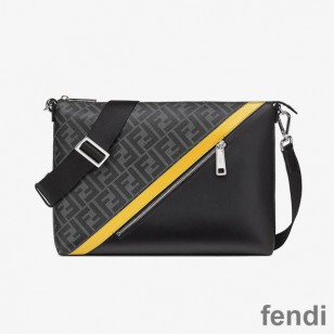 Fendi Slim Messenger Bag In FF Motif Fabric Black