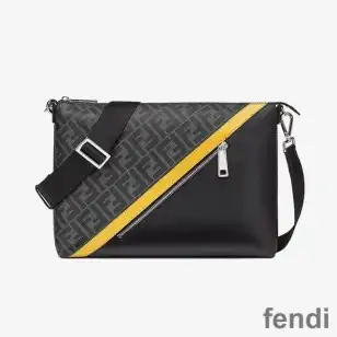 Cheap Fendi Slim Messenger Bag In FF Motif Fabric Black