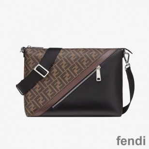 Fendi Slim Messenger Bag In FF Motif Fabric Brown