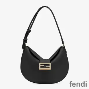 Fendi Small Croissant Hobo Bag In Calf Leather Black