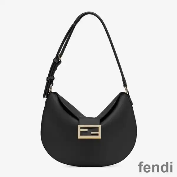 Affordable Fendi Small Croissant Hobo Bag In Calf Leather Black