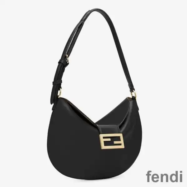 Affordable Fendi Small Croissant Hobo Bag In Calf Leather Black