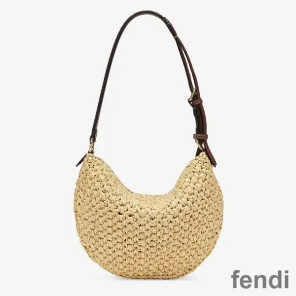 Cheap Fendi Small Croissant Hobo Bag In Woven Straw Beige