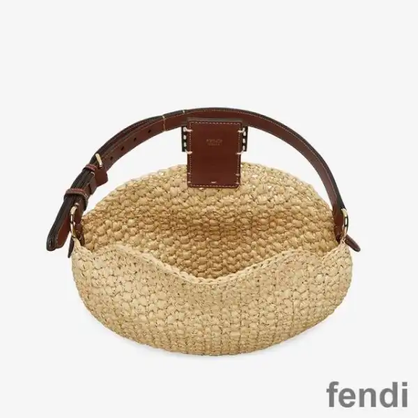 Cheap Fendi Small Croissant Hobo Bag In Woven Straw Beige