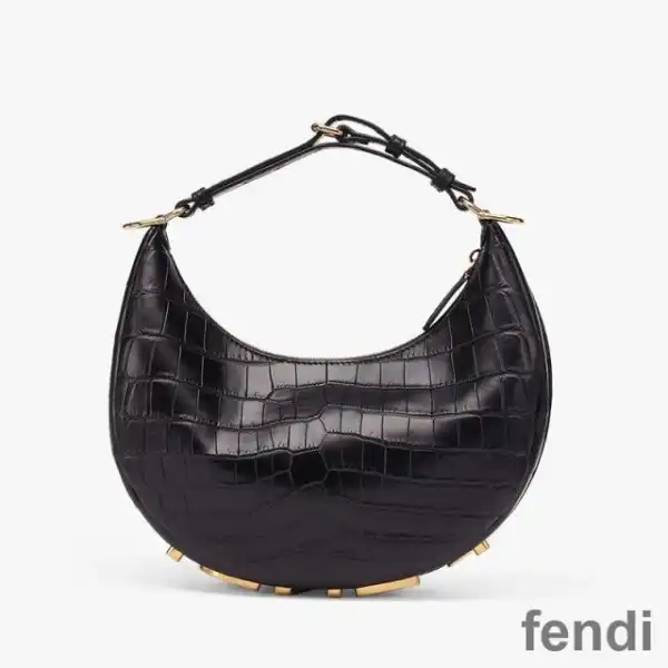 Cheap Fendi Small Fendigraphy Hobo Bag In Crocodile Leather Black