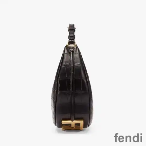 Cheap Fendi Small Fendigraphy Hobo Bag In Crocodile Leather Black