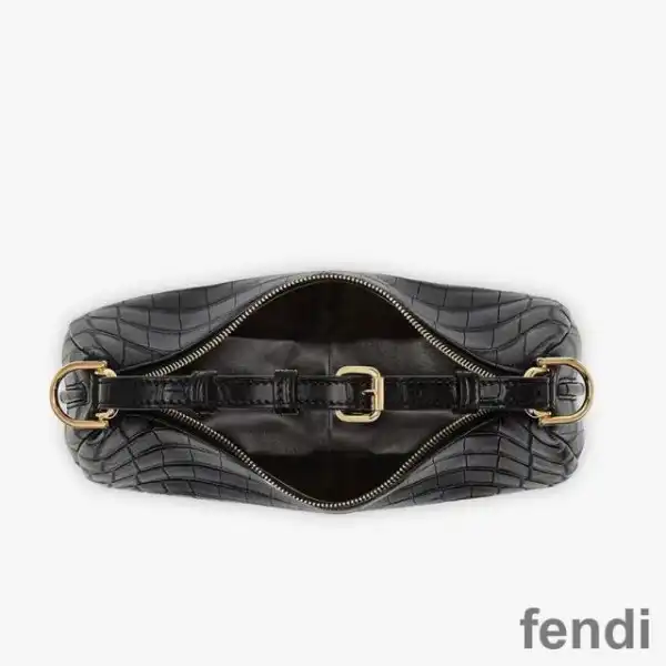 Cheap Fendi Small Fendigraphy Hobo Bag In Crocodile Leather Black