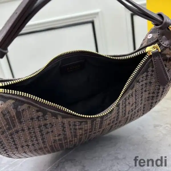 Affordable Fendi Small Fendigraphy Hobo Bag In FF Motif Fabric with Sequins Brown