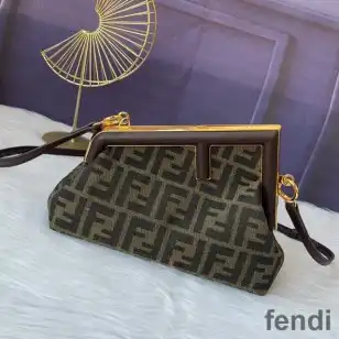 Fendi Small First Bag In FF Motif Fabric Brown