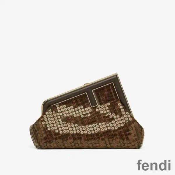 Cheap Fendi Small First Bag In FF Motif Fabric with Sequins Brown