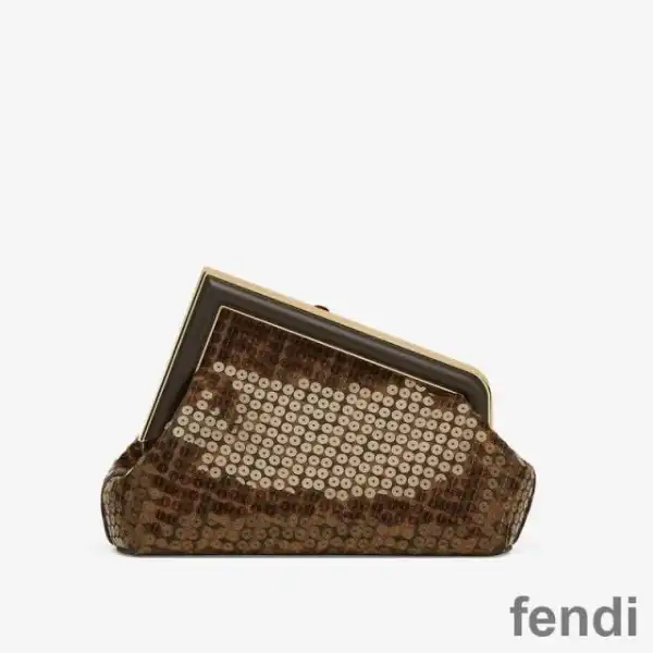 Cheap Fendi Small First Bag In FF Motif Fabric with Sequins Brown