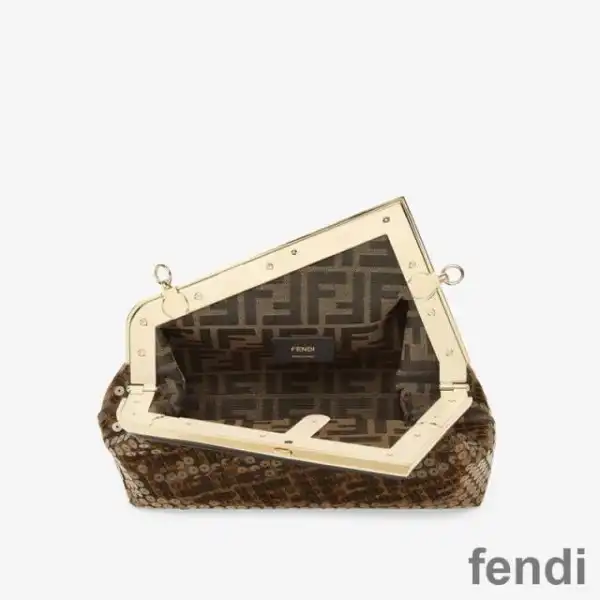 Cheap Fendi Small First Bag In FF Motif Fabric with Sequins Brown