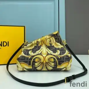 Fendi Small First Bag In Fendace Baroque Fabric Brown