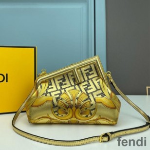 Fendi Small First Bag In Fendace Baroque Fabric Gold