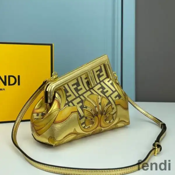 Cheap Fendi Small First Bag In Fendace Baroque Fabric Gold