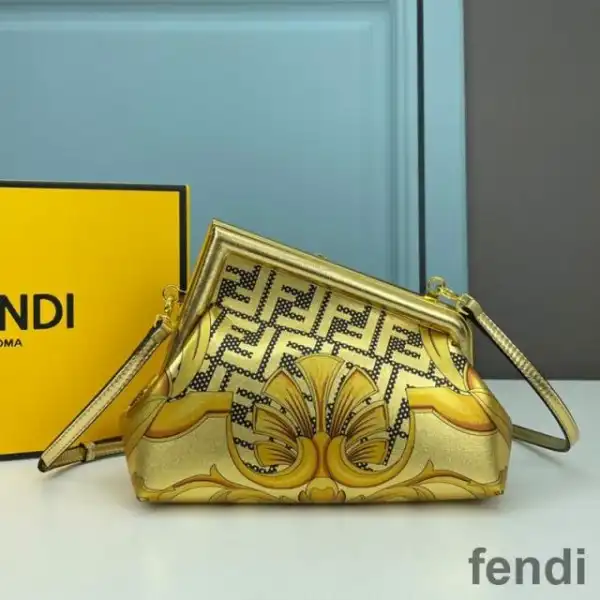 Cheap Fendi Small First Bag In Fendace Baroque Fabric Gold