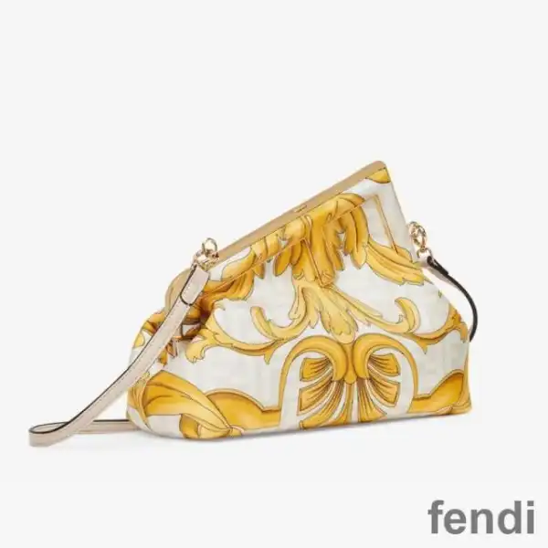 Cheap Fendi Small First Bag In Fendace Baroque Fabric White