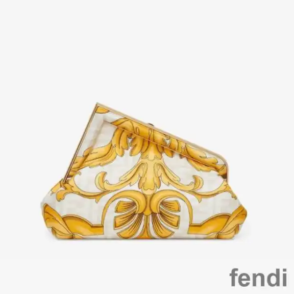 Cheap Fendi Small First Bag In Fendace Baroque Fabric White