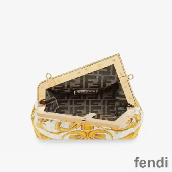 Cheap Fendi Small First Bag In Fendace Baroque Fabric White