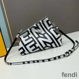 Fendi Small First Bag In Fendi Roma Capsule Leather Black White