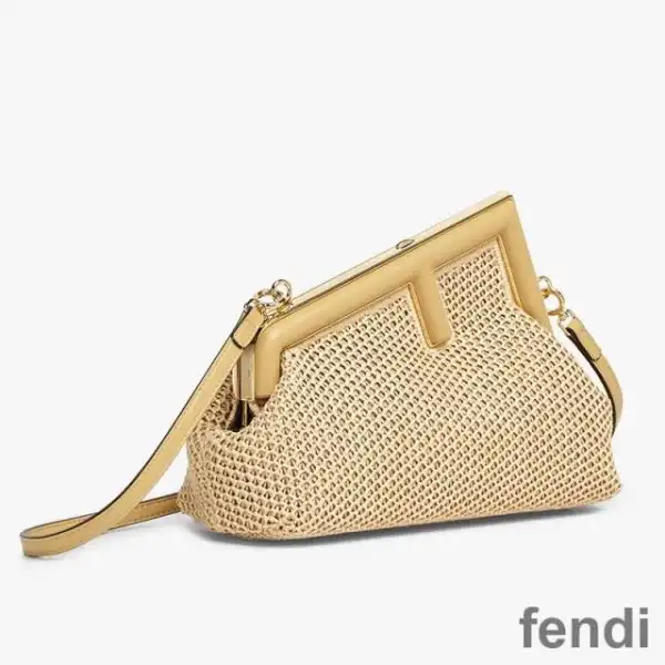 Cheap Fendi Small First Bag In Raffia Macrame Beige