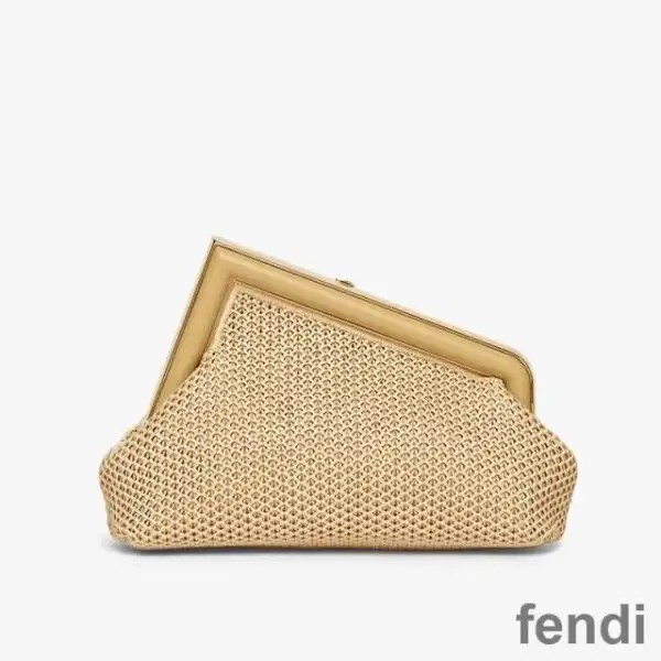 Cheap Fendi Small First Bag In Raffia Macrame Beige