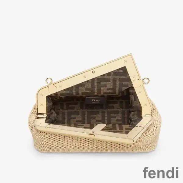 Cheap Fendi Small First Bag In Raffia Macrame Beige