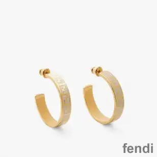 Fendi Small Forever Hoop Earrings In Enamel Metal White Gold