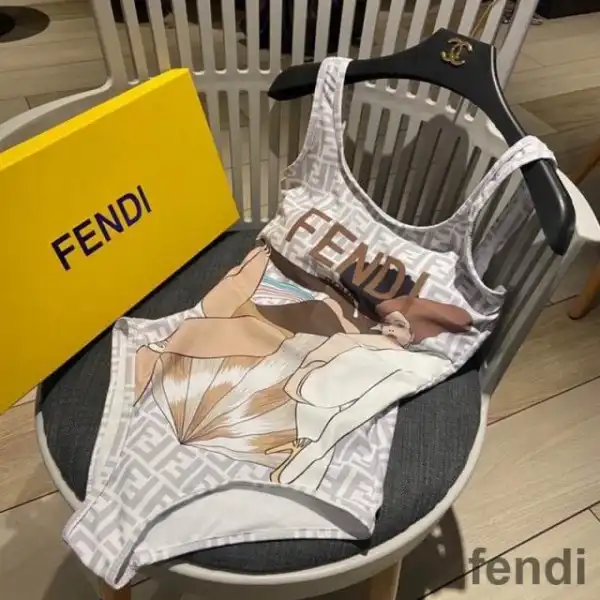 Cheap Fendi Swimsuit Girls Graphics FF Motif Lycra Grey