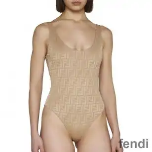 Fendi Swimsuit Women FF Motif Lycra Beige