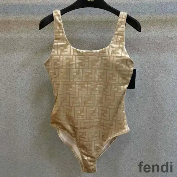 Affordable Fendi Swimsuit Women FF Motif Lycra Beige