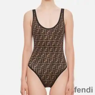 Fendi Swimsuit Women FF Motif Lycra Brown Black