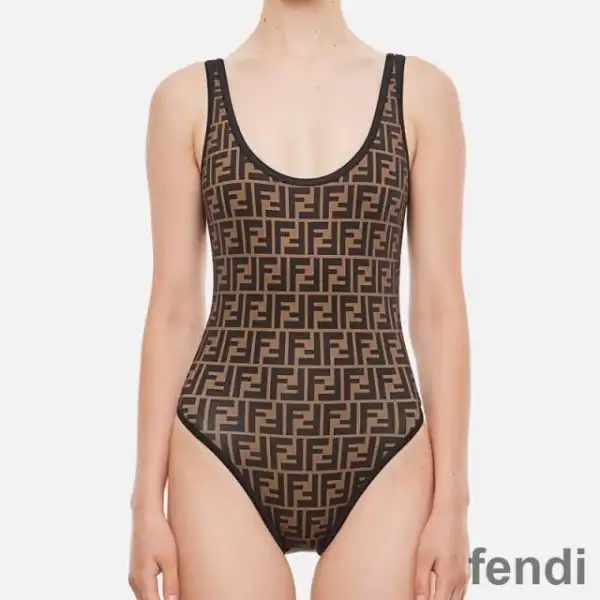 Cheap Fendi Swimsuit Women FF Motif Lycra Brown Black