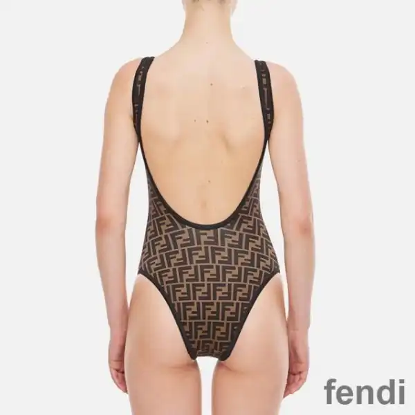 Cheap Fendi Swimsuit Women FF Motif Lycra Brown Black