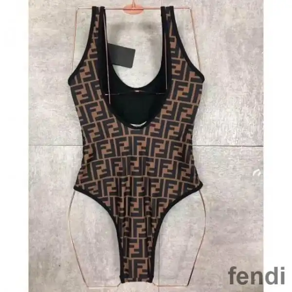 Cheap Fendi Swimsuit Women FF Motif Lycra Brown Black