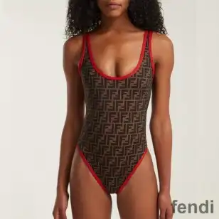 Fendi Swimsuit Women FF Motif Lycra Brown Red