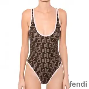 Fendi Swimsuit Women FF Motif Lycra Brown White