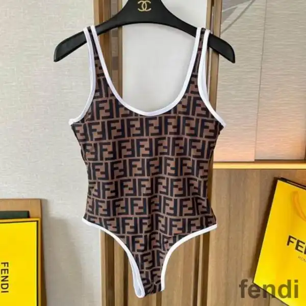 Affordable Fendi Swimsuit Women FF Motif Lycra Brown White