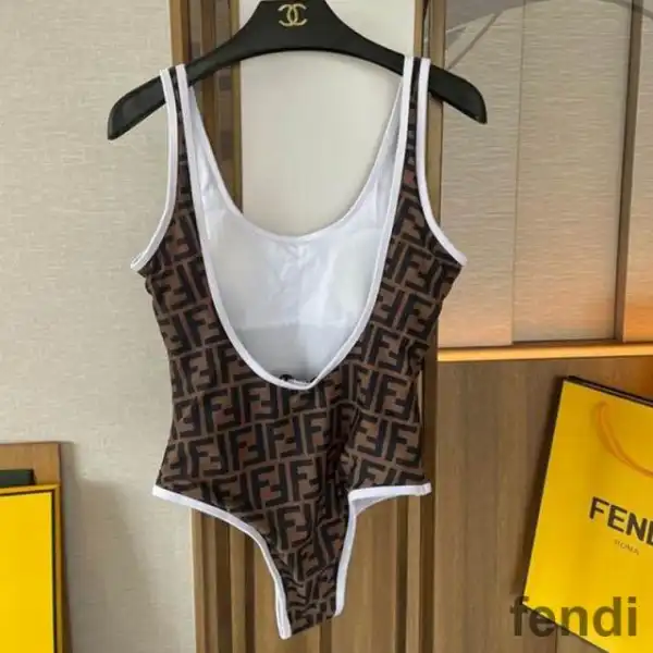 Affordable Fendi Swimsuit Women FF Motif Lycra Brown White