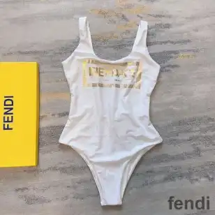 Fendi Swimsuit Women Fendace Motif Lycra White